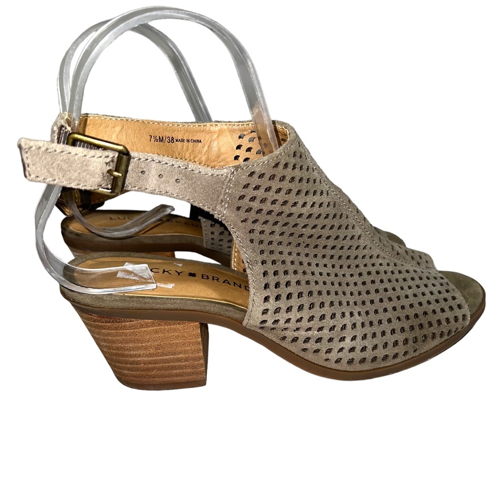 Lucky Brand Suede Leather Perforated open toe Slingback sandals Size 7.5